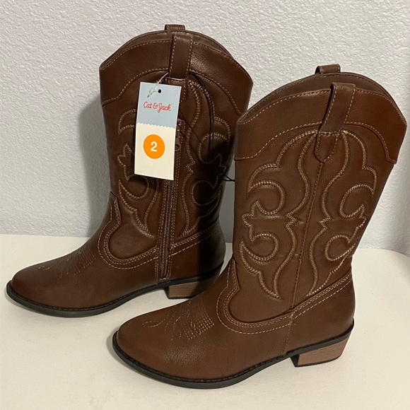 NWT Children’s Brown Western Cowboy Boots Size 2 - Picture 2 of 4